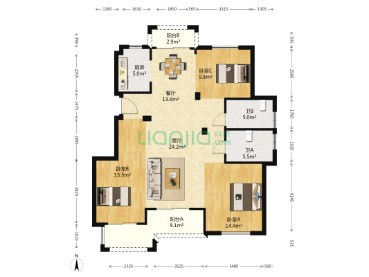 工联•红郡府邸 3室2厅2卫 118平方