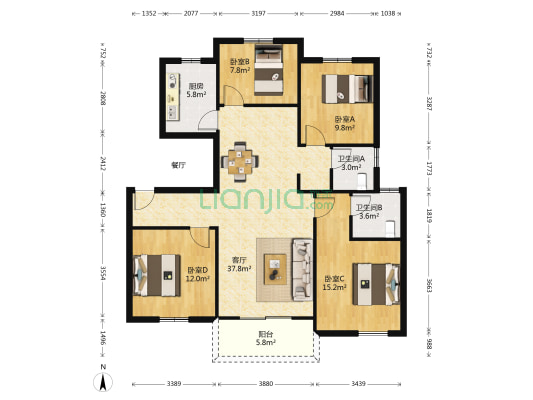清河湾 4室1厅2卫 127平方