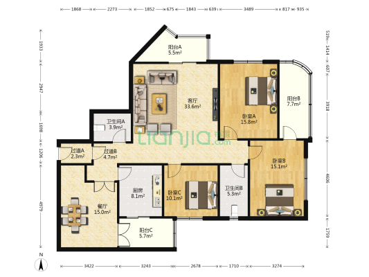 西北电网家属院 3室2厅2卫 158平方
