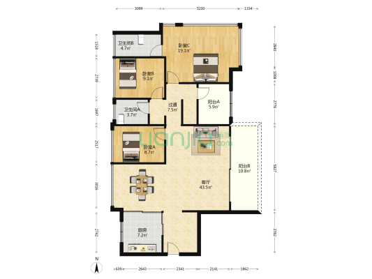 保利领秀海 3室1厅2卫 138平方