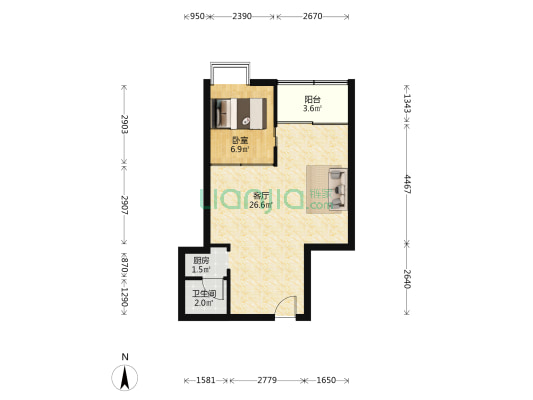 隆城大厦 1室1厅1卫 57平方