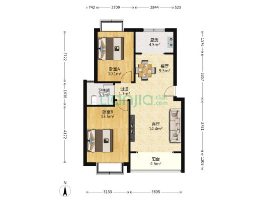 龙锦山庄 2室2厅1卫 80平方