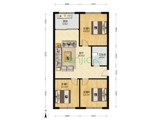 滨河小区 3室1厅1卫 97平方