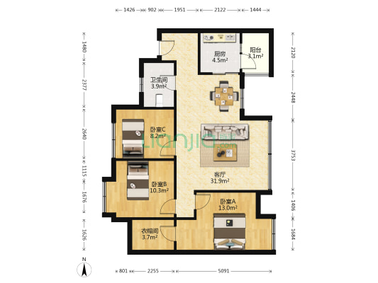 楠汇坊 3室1厅1卫 93平方