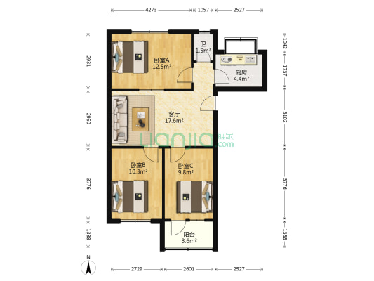金桥小区 3室1厅1卫 76平方