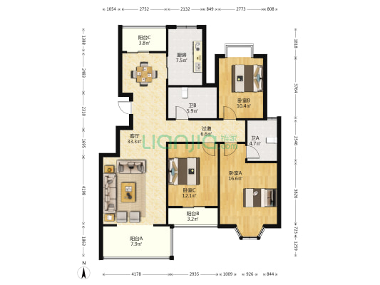 维也纳春天南区 3室1厅2卫 133平方