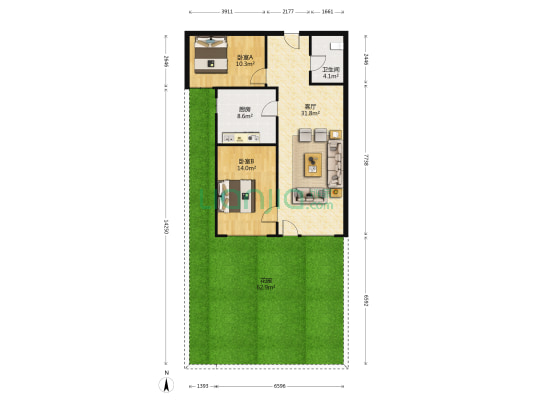 鸿坤理想湾南区 2室1厅 南-户型图