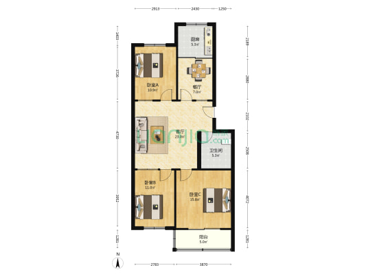 康达小区 3室2厅1卫 101平方