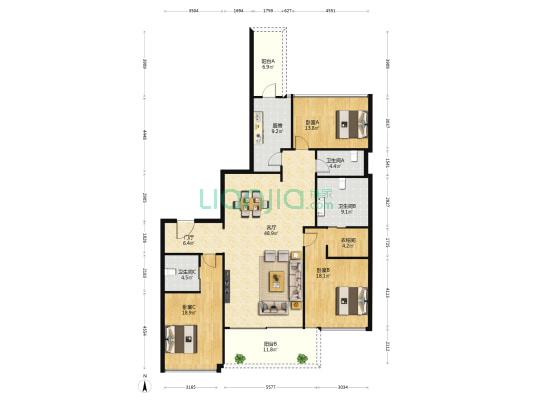 华侨城·新玺 3室1厅3卫 231平方