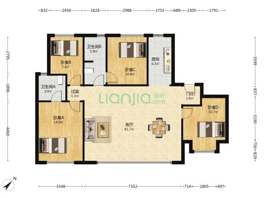 电建洺悦珑庭 4室1厅2卫 141平方