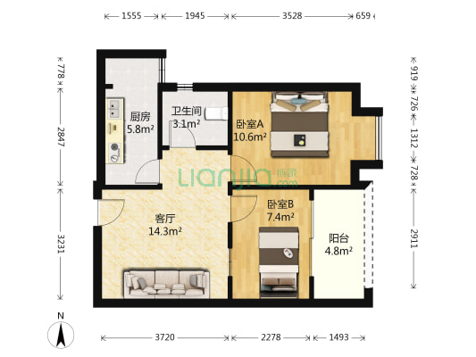 卓越美丽熙街 2室1厅1卫 56平方