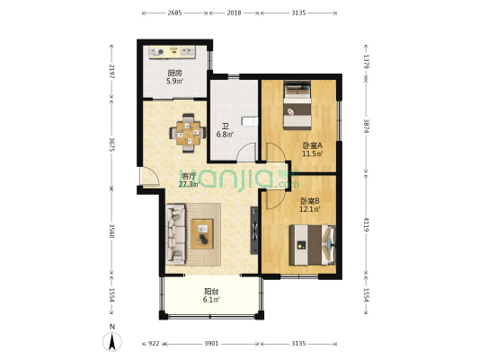 成飞350小区 2室1厅1卫 86平方