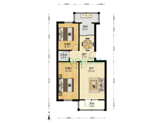六三一研究所生活区 2室2厅1卫 67平方