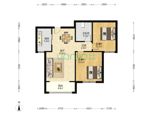 海龙奥林春天 2室1厅1卫 90平方