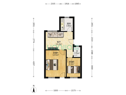 省建六公司宿舍雨花亭 2室1厅1卫 55平方