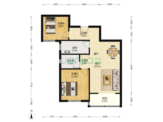 铁道丽景苑 2室1厅1卫 93平方