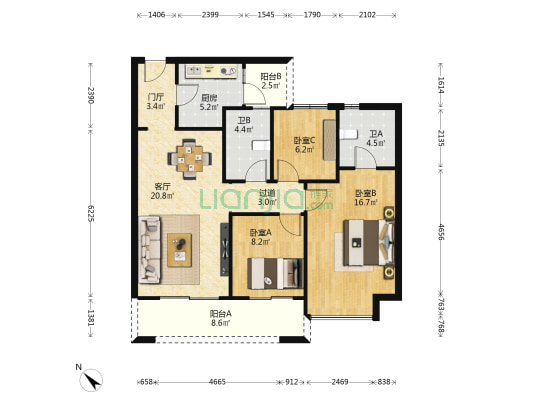梧桐博园 3室1厅2卫 100平方