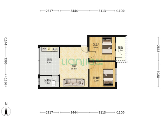 学府路45号 2室1厅1卫 61平方