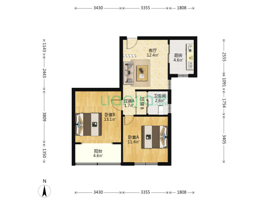 实地公寓 2室1厅1卫 76平方