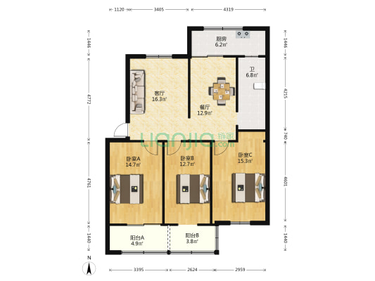 经七路48号院 3室2厅1卫 110平方