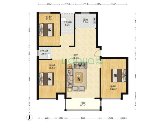 三贤名苑 3室1厅2卫 138平方