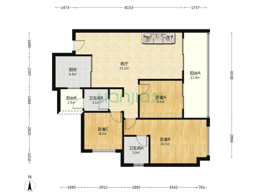 保利和颂 3室1厅2卫 117平方