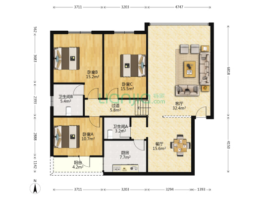农机厂家属院 3室2厅2卫 135平方