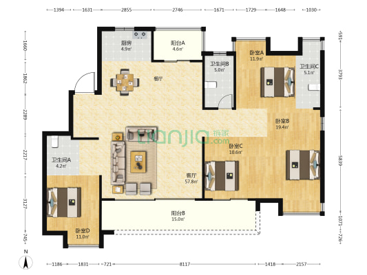 首开端礼著 4室1厅3卫 185平方