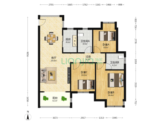 新建城A6 3室1厅2卫 111平方