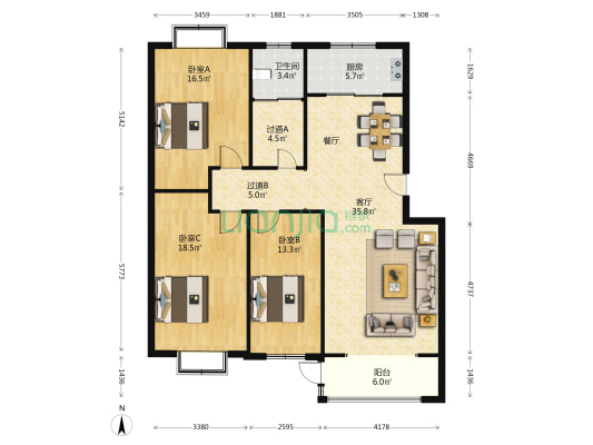 九龙居山水美墅 3室1厅1卫 131平方