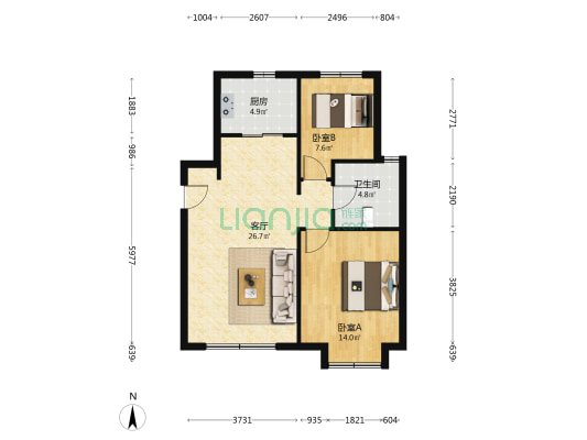 保利时代C7区 2室1厅1卫 83平方