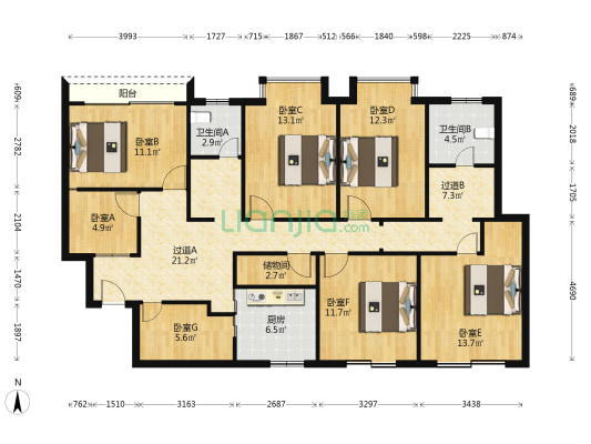 广景大厦东区 7室0厅2卫 150平方