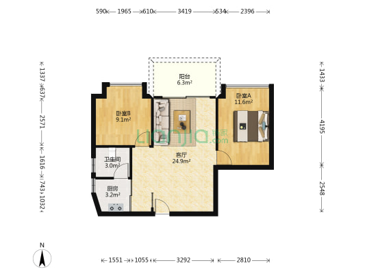 美雅苑 2室1厅1卫 72平方
