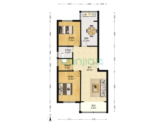 江山花园 2室1厅1卫 93平方