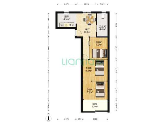翔前小区 3室1厅1卫 59平方