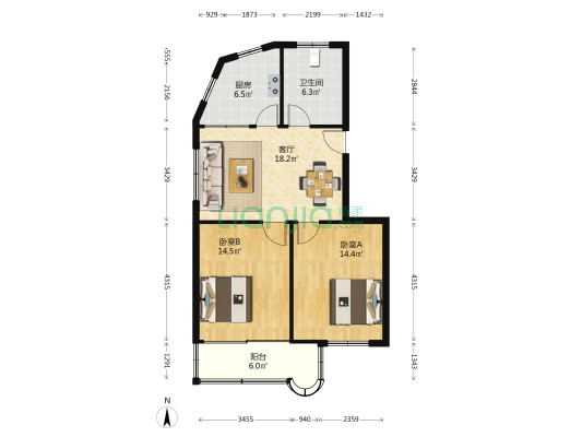 桃园新村 2室1厅1卫 80平方