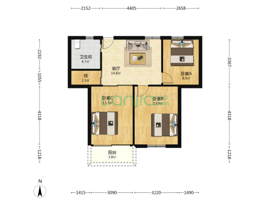湖畔路20号 3室1厅1卫 85平方
