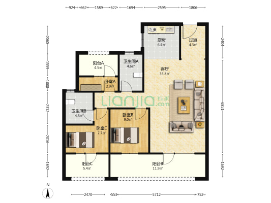 中海半山雲境藏峰 3室1厅2卫 119平方