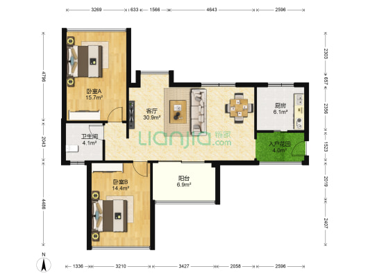 雅居乐锦官城星汇 2室1厅1卫 94平方