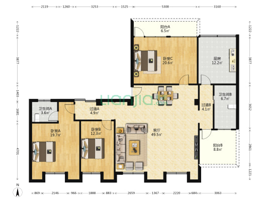 临海苑 3室1厅2卫 115平方