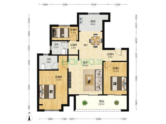建业臻悦汇 3室1厅2卫 126平方