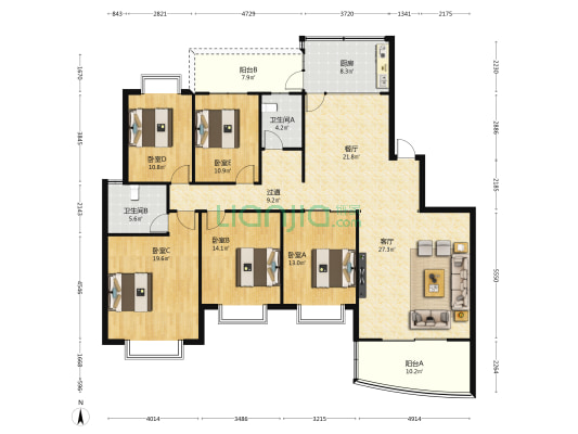 广西科技厅生活小区 5室2厅2卫 200平方