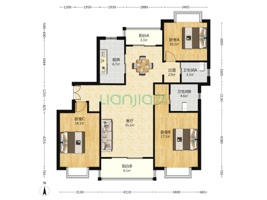 虹桥汇秀苑 3室1厅2卫 129平方