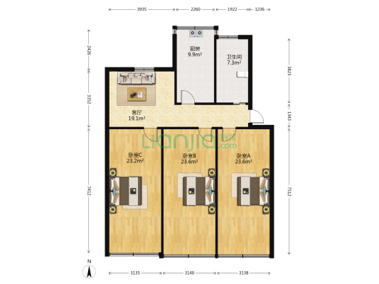 黄金公司家属院 3室1厅1卫 117平方