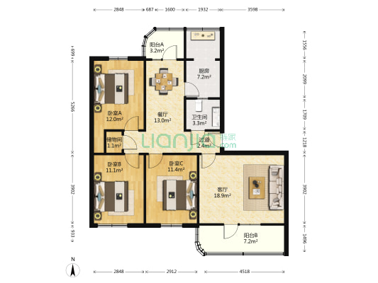 丝绸公司家属院 3室2厅1卫 114平方