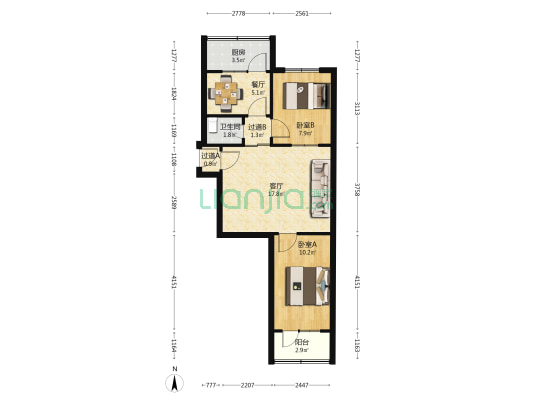 东南渠社区 2室2厅1卫 63平方