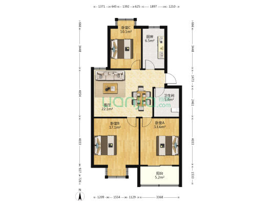 雍翠园 3室1厅1卫 93平方