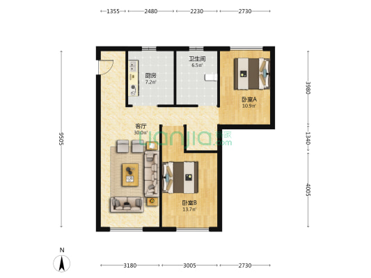 保利广信江城(5号地) 2室1厅1卫 100平方