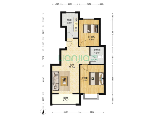 一梯两户南北通透，精装修拎包入住，满二-户型图
