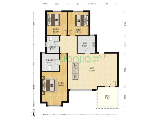 鸿坤理想湾中层洋房 楼层好  采光好-户型图
